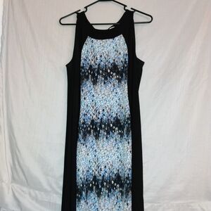 Elegant Black and Blue Patterned Maxi Dress